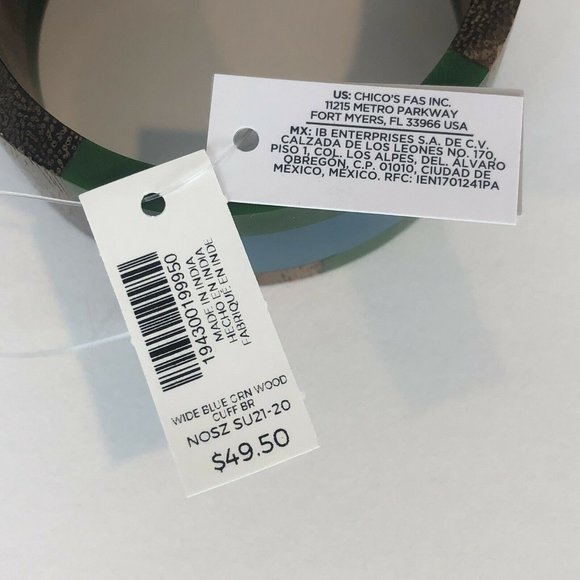 New Chico's Wide Blue and Green Wood Bangle Bracelet - Picture 9 of 10